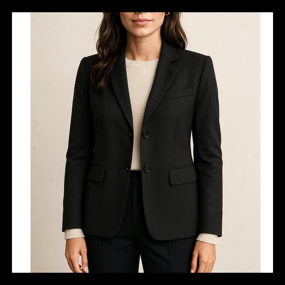 J Crew 6 Italian Suiting 100% Wool Blazer $348 Fitted 2 Button Work Jacket Black
